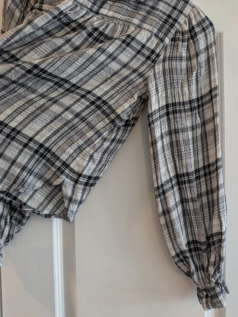 Anthropologie Pilcro Keira Peter Pan Collar Blouse Plaid Long Sleeve Size XXS